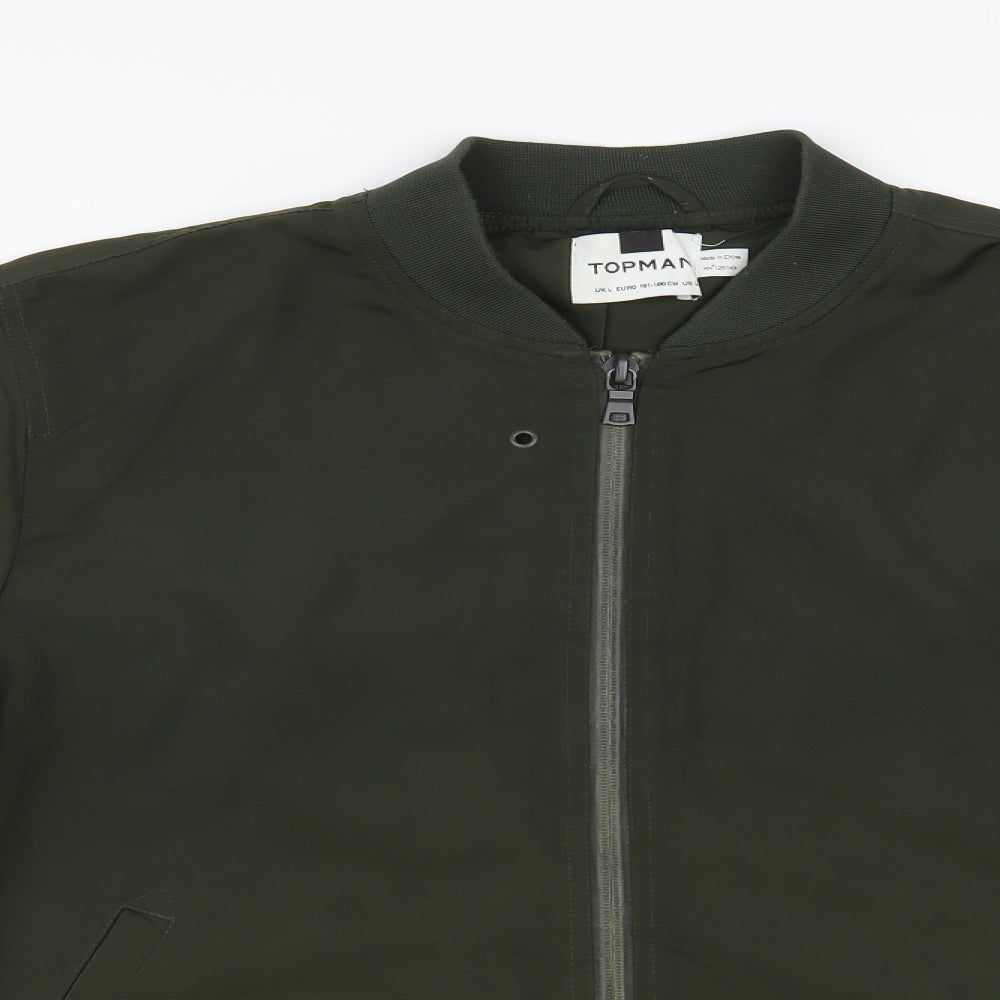 Topman Mens Green Bomber Jacket Jacket Size L Zip