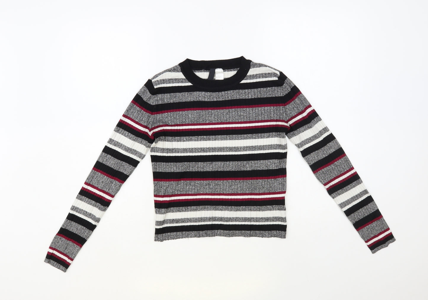 H&M Womens Multicoloured Crew Neck Striped Viscose Pullover Jumper Size S - Cropped