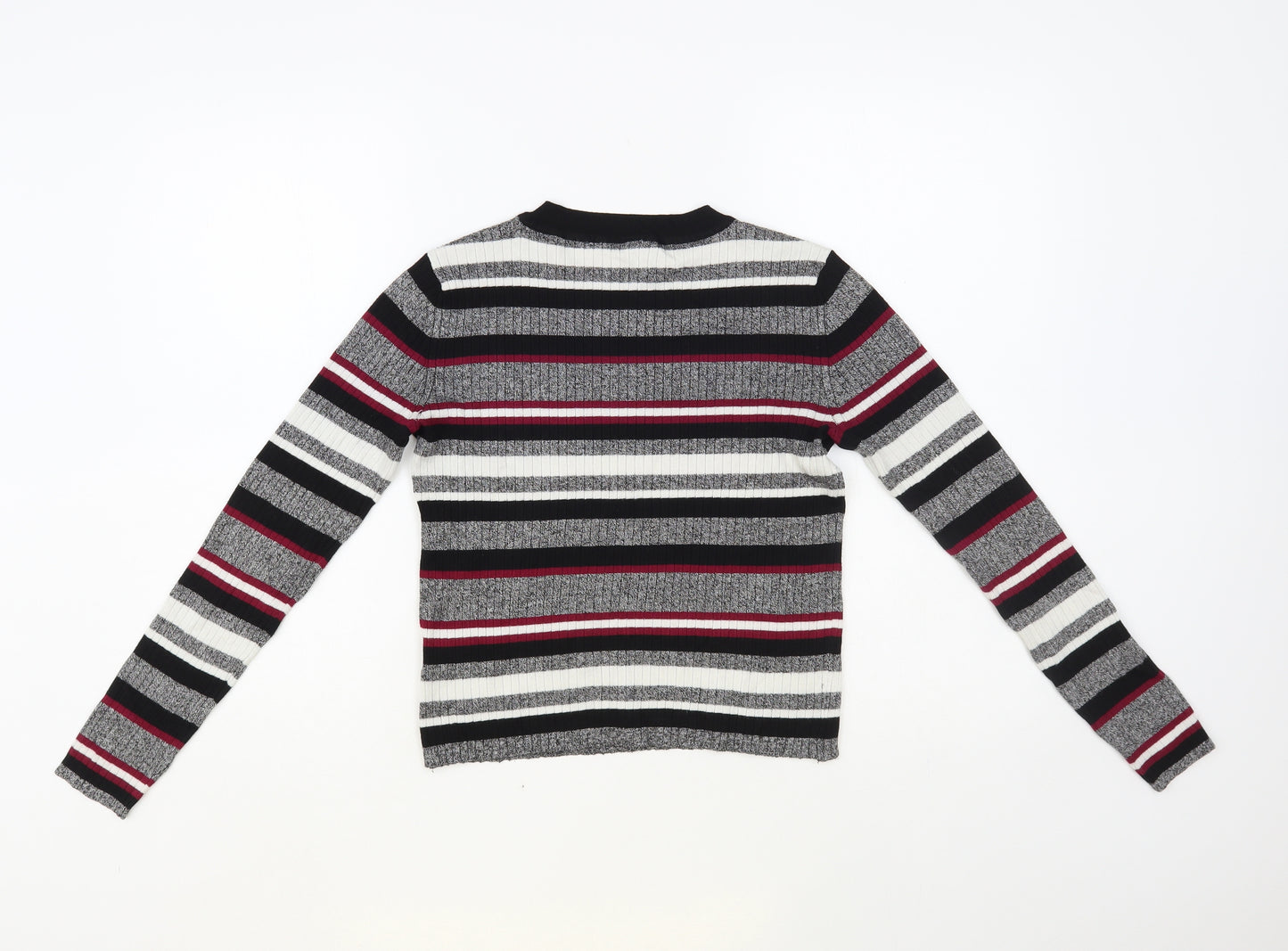H&M Womens Multicoloured Crew Neck Striped Viscose Pullover Jumper Size S - Cropped