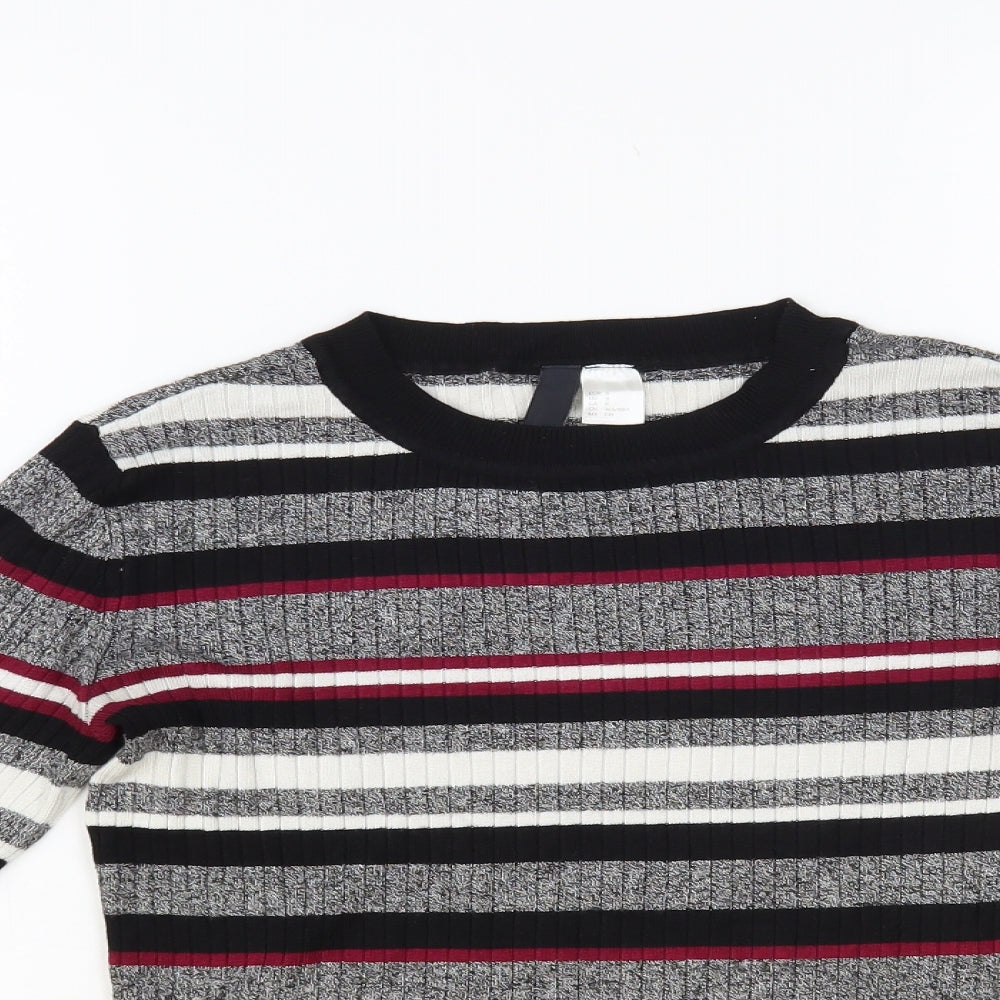 H&M Womens Multicoloured Crew Neck Striped Viscose Pullover Jumper Size S - Cropped