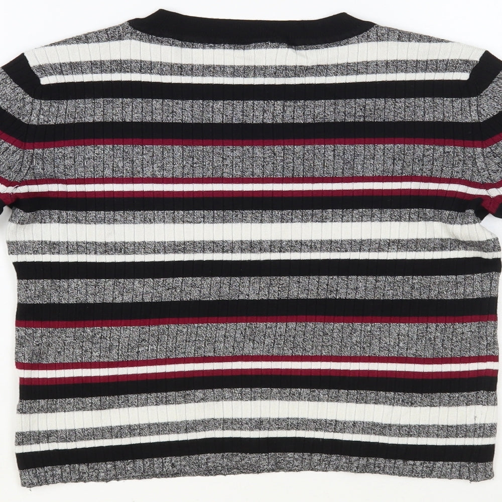 H&M Womens Multicoloured Crew Neck Striped Viscose Pullover Jumper Size S - Cropped
