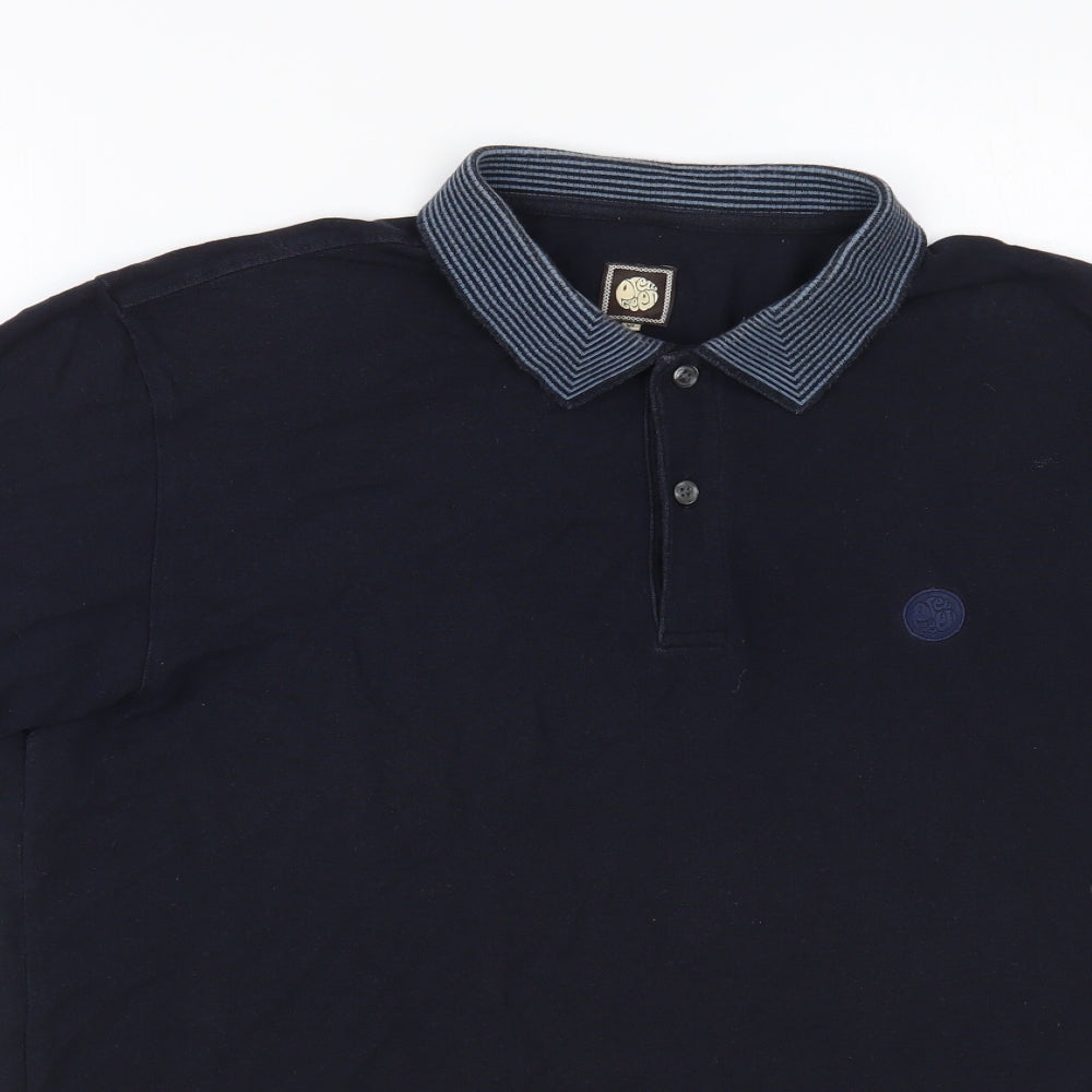 Pretty Green Mens Blue Cotton Polo Size XL Collared Button