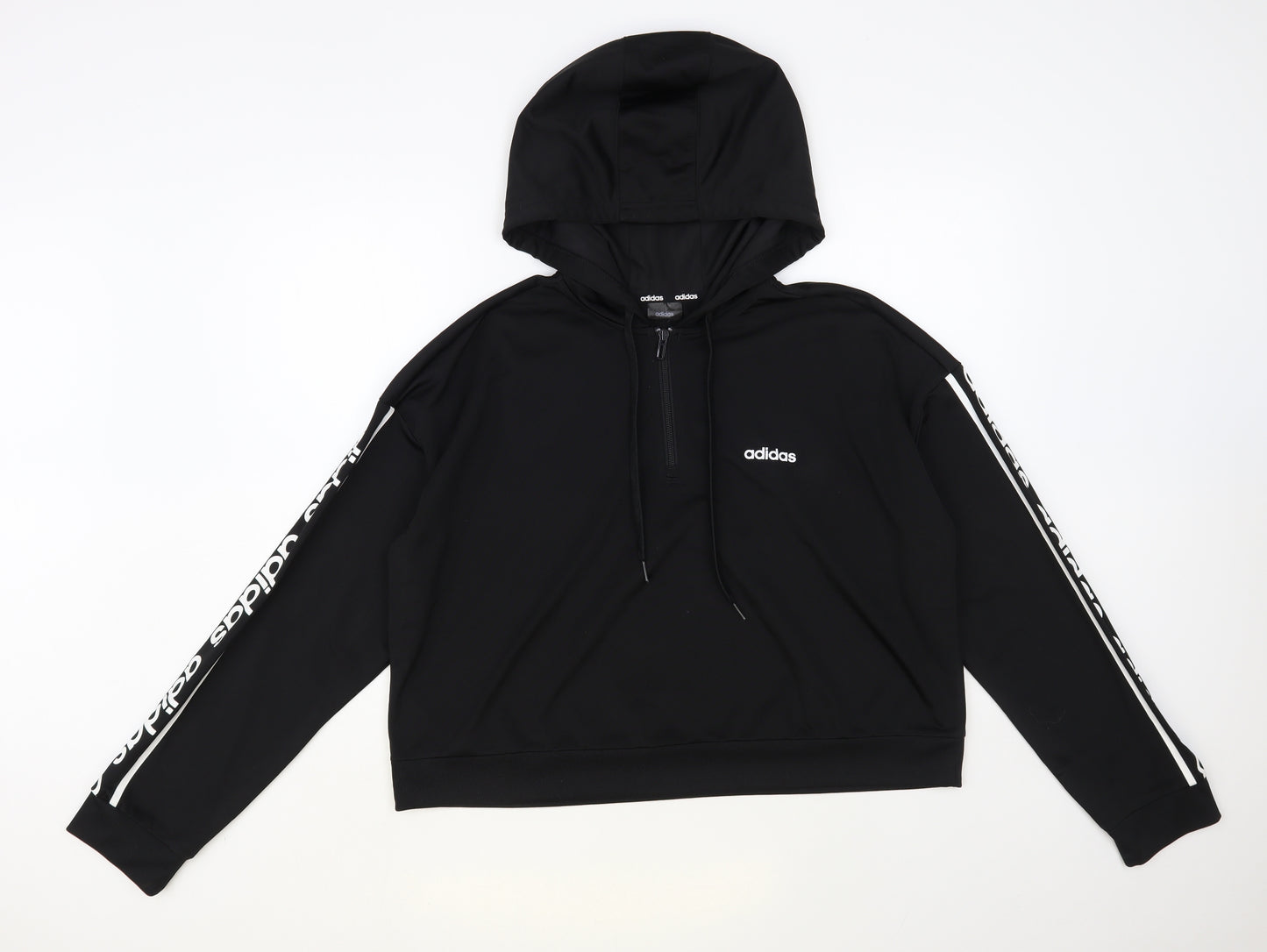 adidas Womens Black Polyester Pullover Hoodie Size L Zip