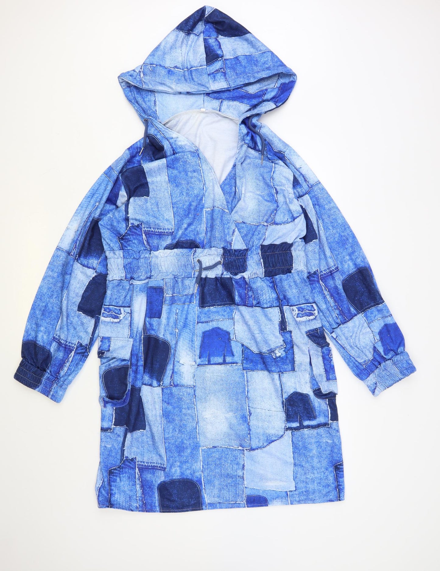 SheIn Womens Blue Geometric Polyester T-Shirt Dress Size L V-Neck Pullover