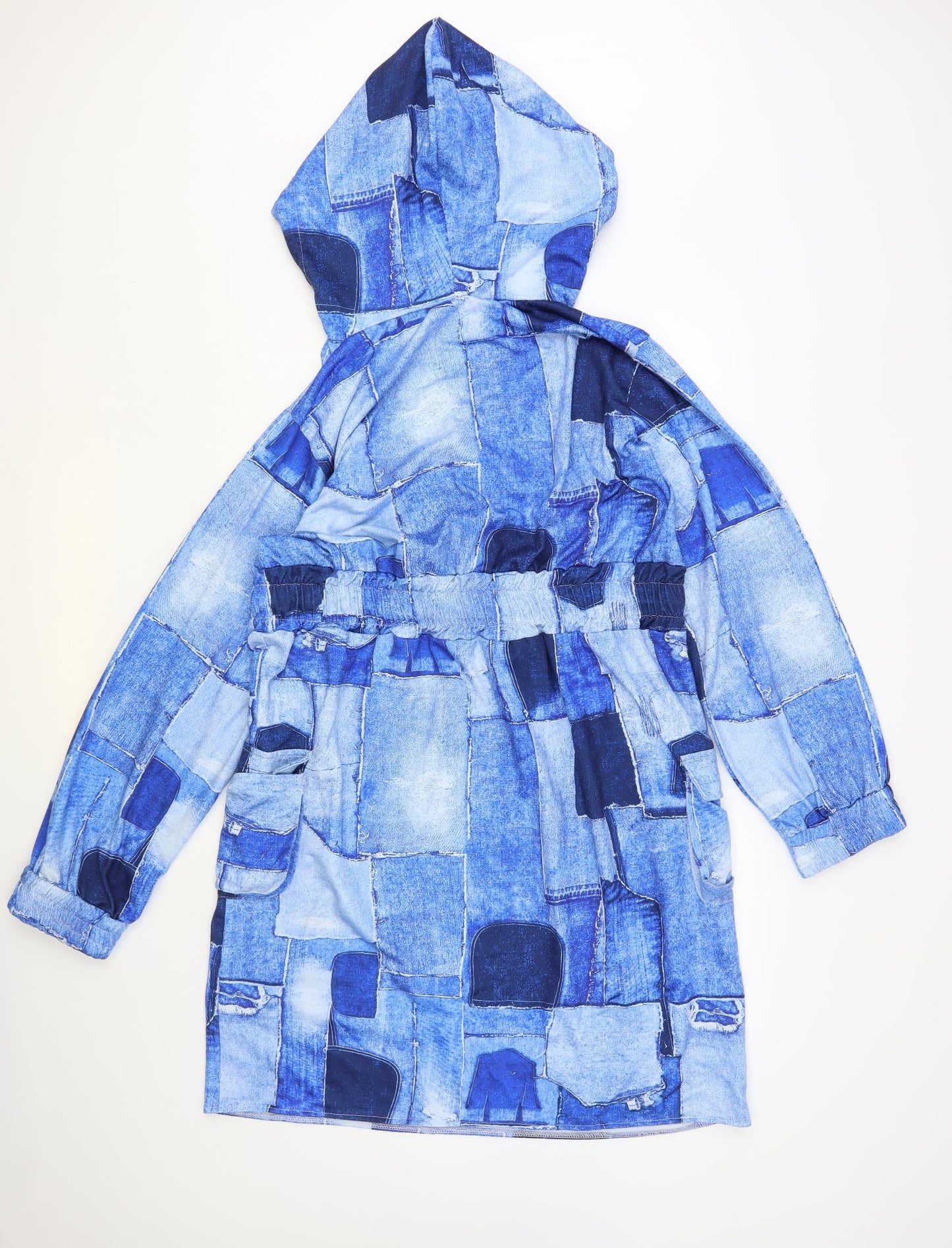 SheIn Womens Blue Geometric Polyester T-Shirt Dress Size L V-Neck Pullover
