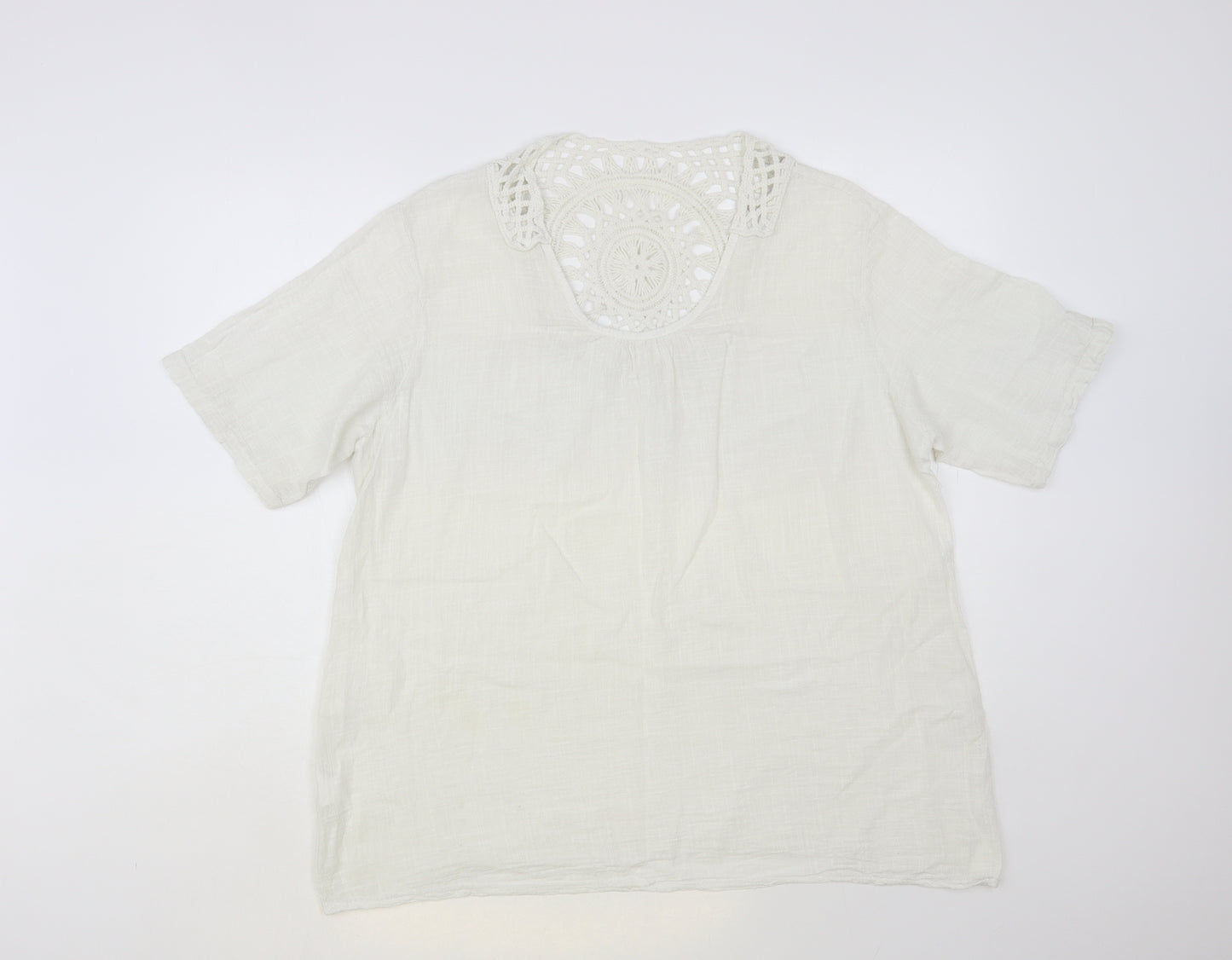 Preworn Womens White Cotton Basic Blouse Size L Scoop Neck