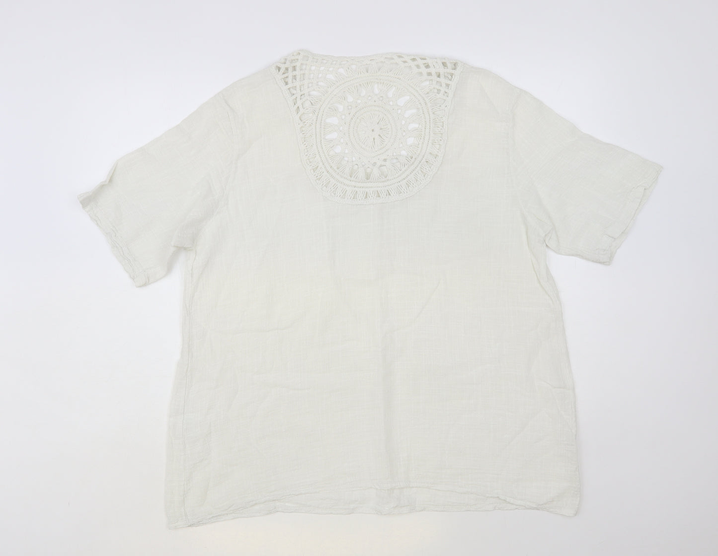 Preworn Womens White Cotton Basic Blouse Size L Scoop Neck