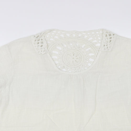 Preworn Womens White Cotton Basic Blouse Size L Scoop Neck