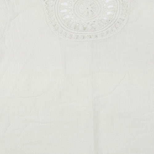 Preworn Womens White Cotton Basic Blouse Size L Scoop Neck