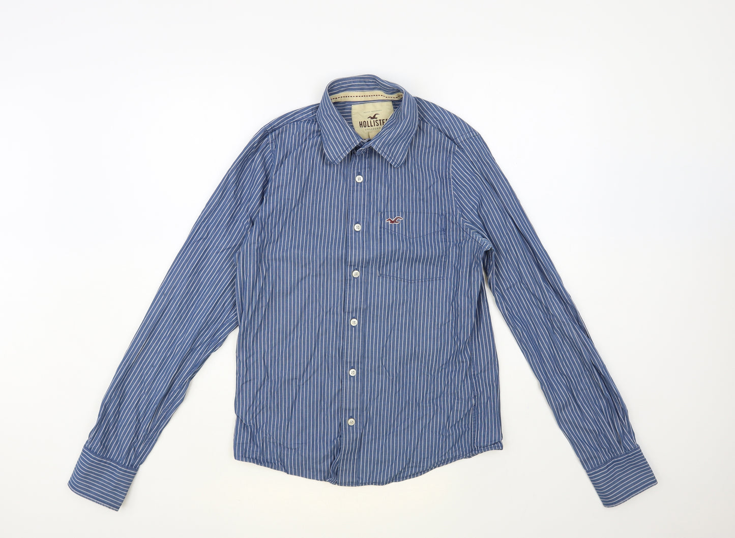 Hollister Mens Blue Striped Cotton Button-Up Size S Collared Button