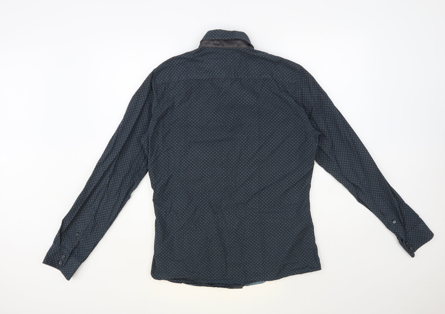 NEXT Mens Green Geometric Cotton Button-Up Size M Collared Button