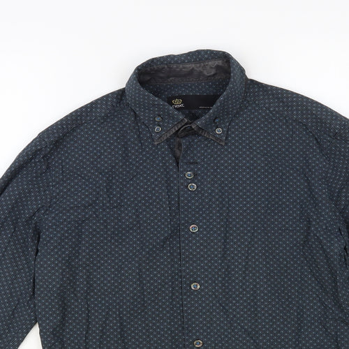 NEXT Mens Green Geometric Cotton Button-Up Size M Collared Button