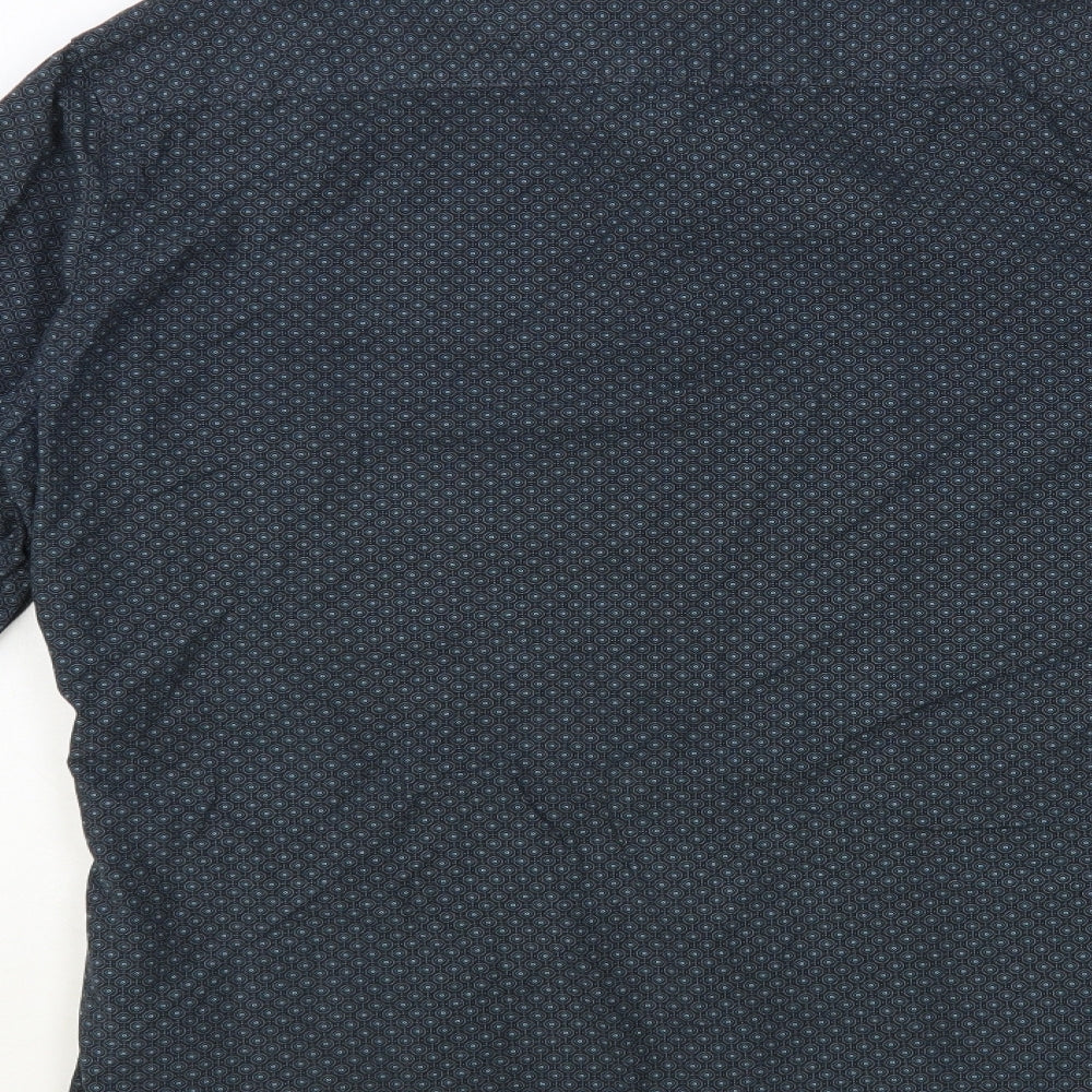 NEXT Mens Green Geometric Cotton Button-Up Size M Collared Button