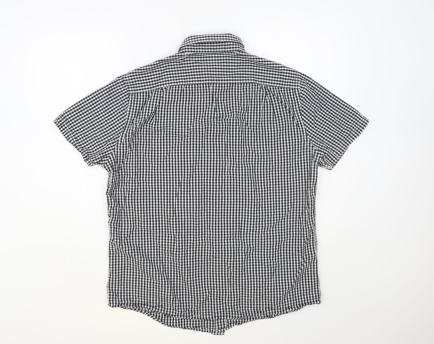 George Mens Black Check Cotton Button-Up Size L Collared Button