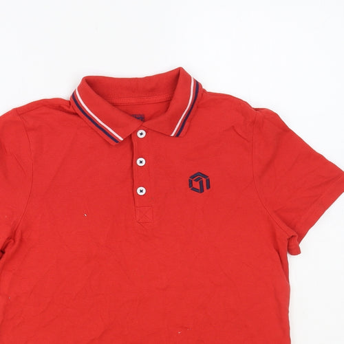 F&F Boys Red Cotton Pullover Polo Size 10-11 Years Collared Button