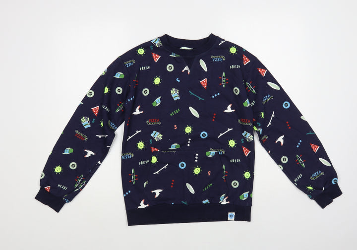 Leigh Tucker Willow Girls Blue Geometric Cotton Pullover Sweatshirt Size 12 Years Pullover