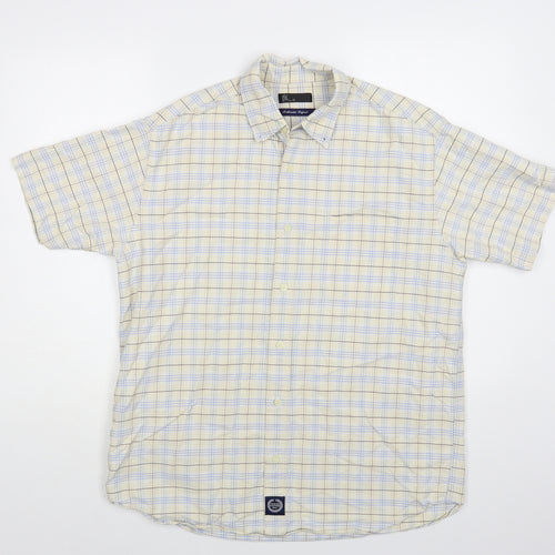 BHS Mens Ivory Plaid Cotton Button-Up Size L Collared Button