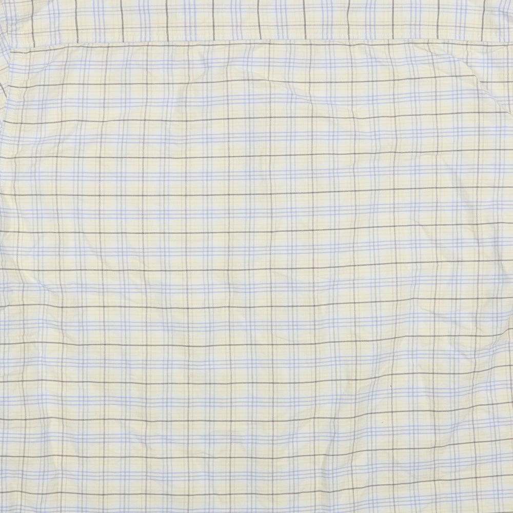 BHS Mens Ivory Plaid Cotton Button-Up Size L Collared Button