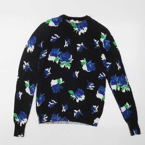 Warehouse Womens Black Round Neck Floral Cotton Pullover Jumper Size 8