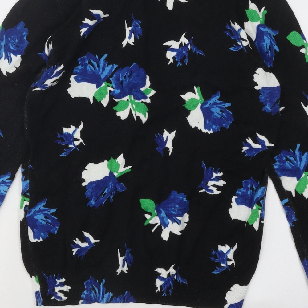 Warehouse Womens Black Round Neck Floral Cotton Pullover Jumper Size 8