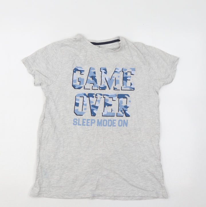 jeff&co Boys Grey Cotton Basic T-Shirt Size 11-12 Years Round Neck Pullover - Game Over