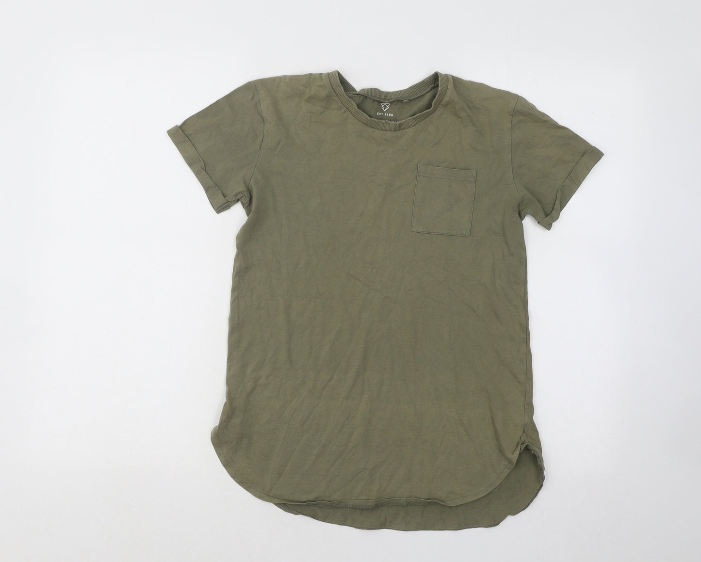 River Island Boys Green Cotton Basic T-Shirt Size 9-10 Years Round Neck Pullover