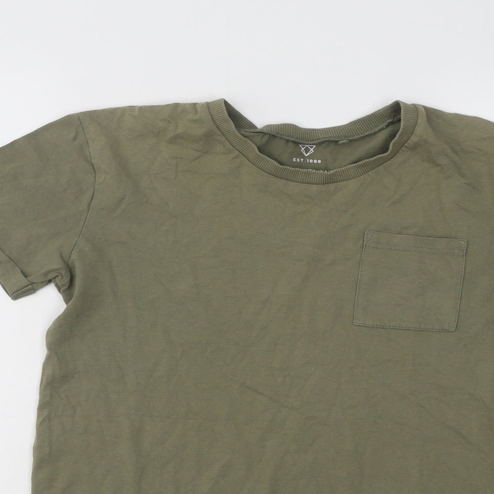 River Island Boys Green Cotton Basic T-Shirt Size 9-10 Years Round Neck Pullover
