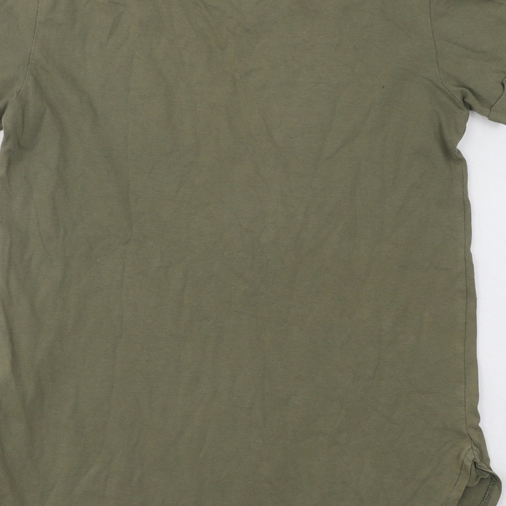 River Island Boys Green Cotton Basic T-Shirt Size 9-10 Years Round Neck Pullover