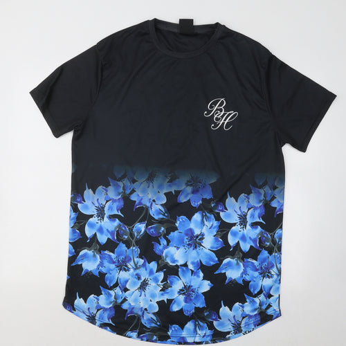 Beck & Hersey Mens Blue Floral Polyester T-Shirt Size 2XL Round Neck