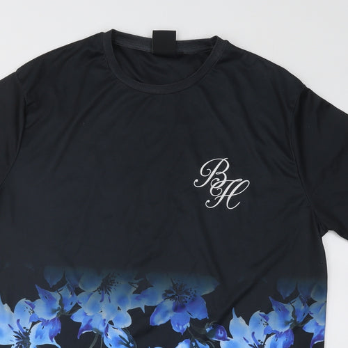 Beck & Hersey Mens Blue Floral Polyester T-Shirt Size 2XL Round Neck