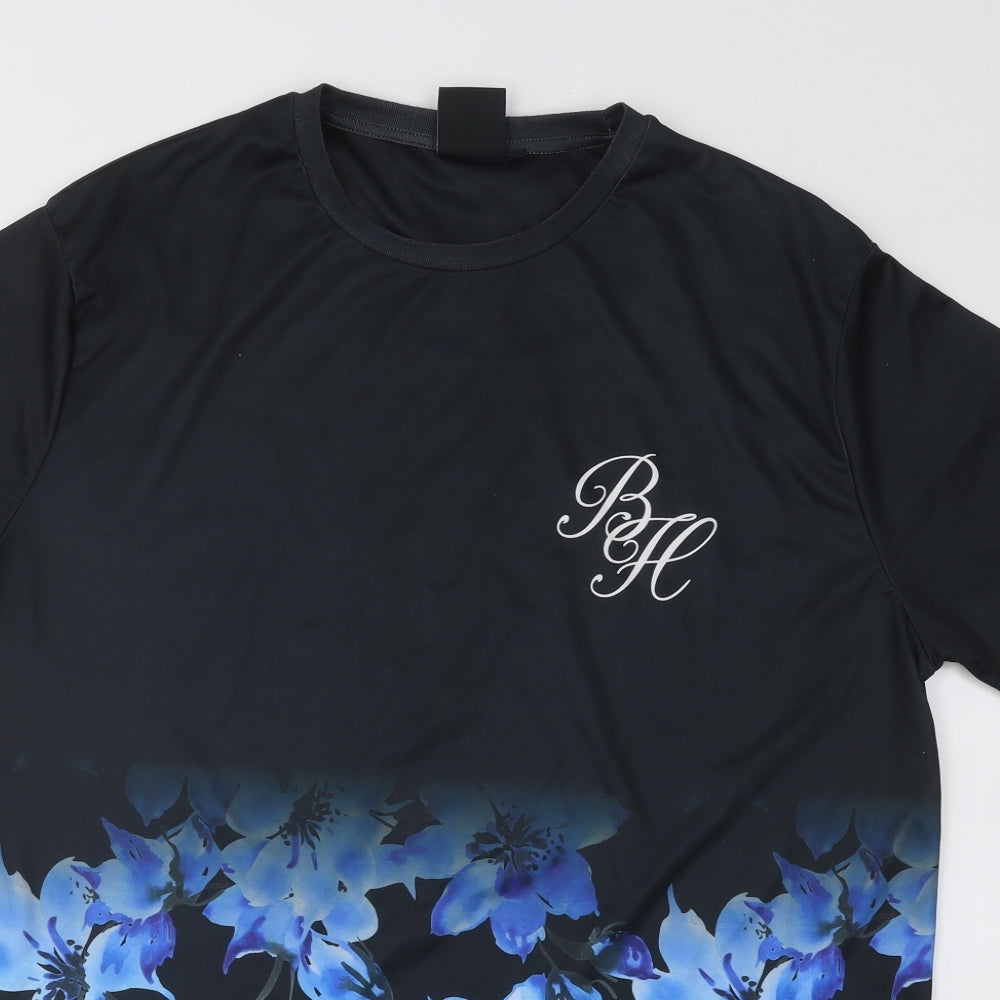 Beck & Hersey Mens Blue Floral Polyester T-Shirt Size 2XL Round Neck