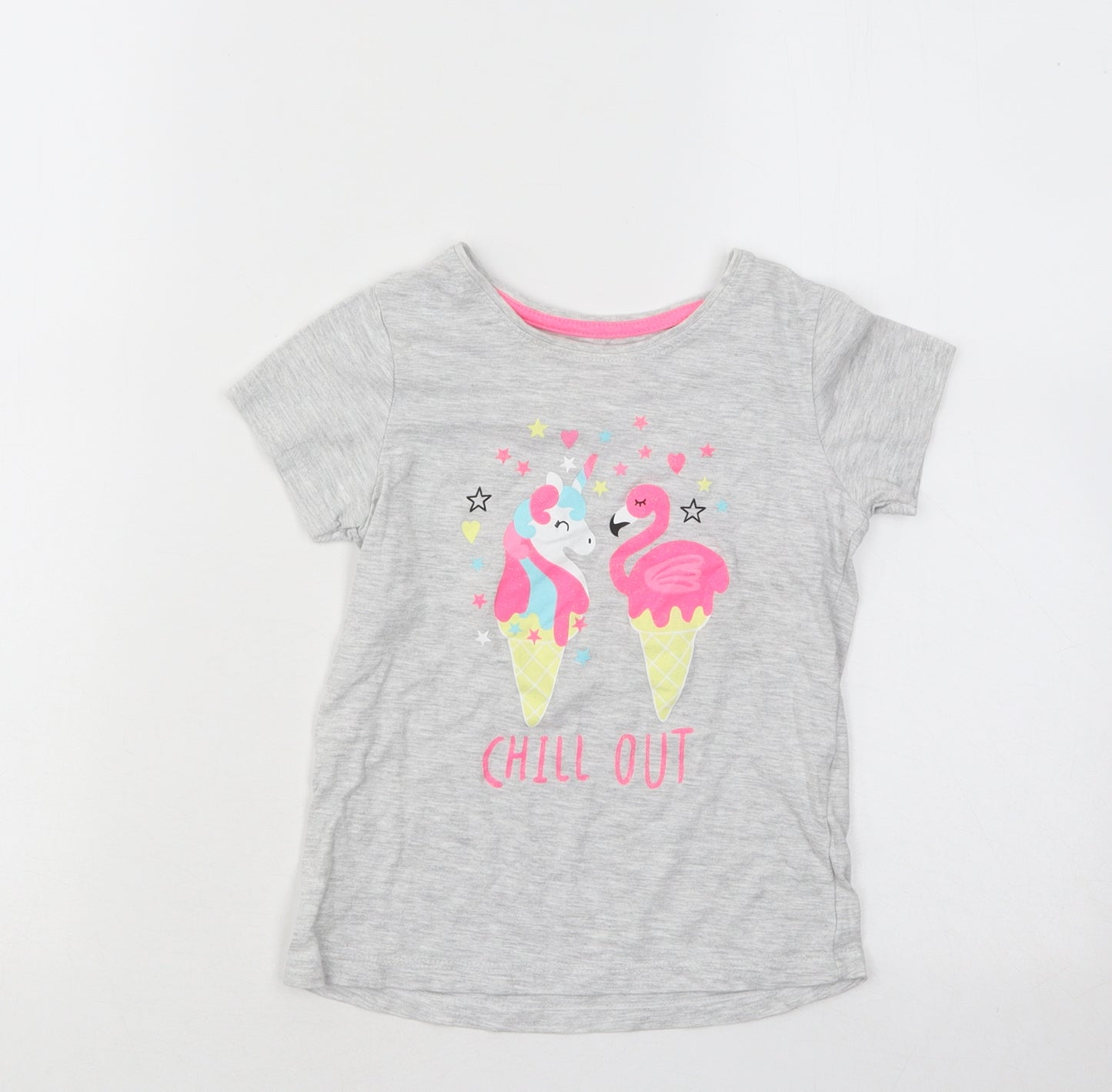 Primark Girls Grey Cotton Basic T-Shirt Size 5-6 Years Round Neck Pullover - Chill Out