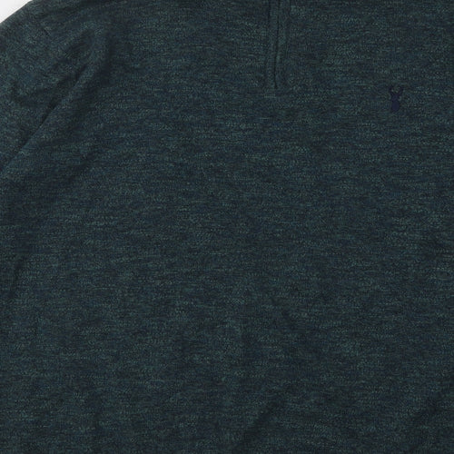 NEXT Mens Green Mock Neck Geometric Cotton Pullover Jumper Size L