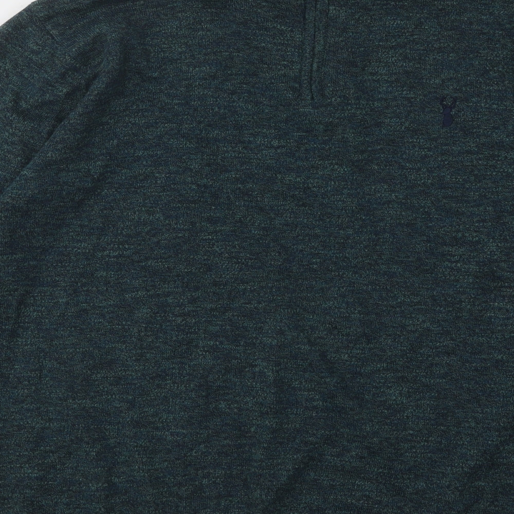 NEXT Mens Green Mock Neck Geometric Cotton Pullover Jumper Size L