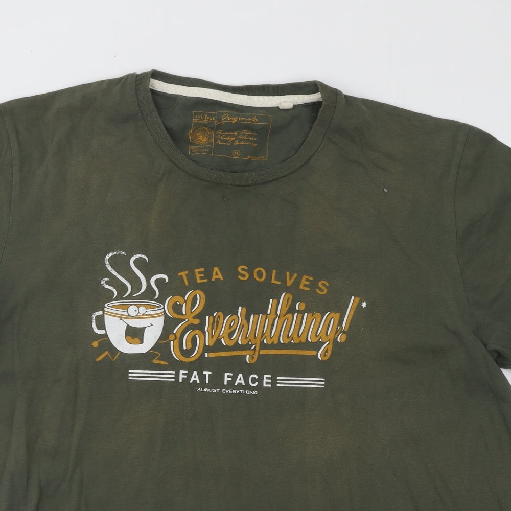 Fat Face Mens Green Cotton T-Shirt Size XL Round Neck - Tea Solves Everything