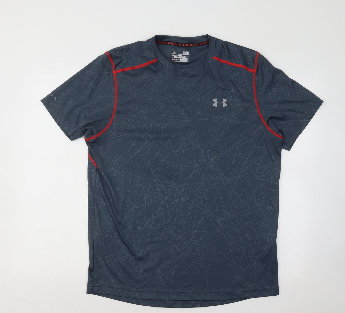 Under armour Mens Grey Geometric Polyester Basic T-Shirt Size L Round Neck Pullover