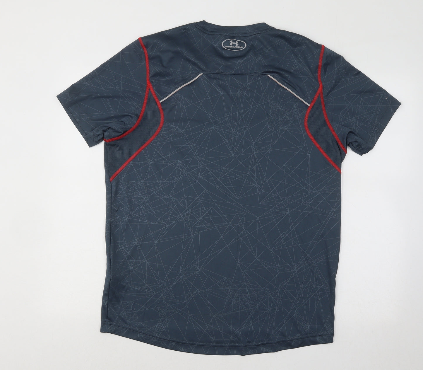 Under armour Mens Grey Geometric Polyester Basic T-Shirt Size L Round Neck Pullover