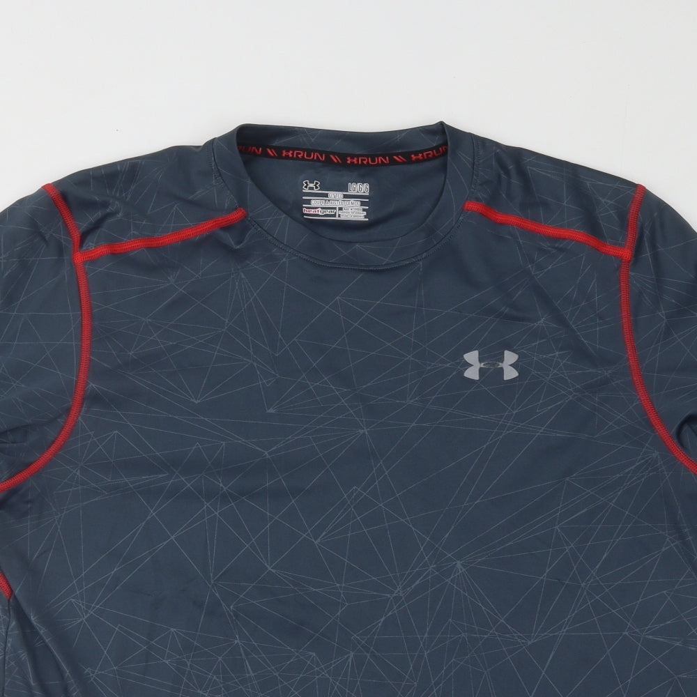 Under armour Mens Grey Geometric Polyester Basic T-Shirt Size L Round Neck Pullover