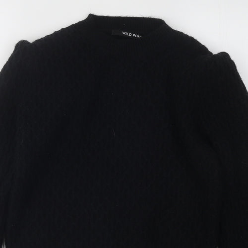 Wild Pony Womens Black Round Neck Acrylic Pullover Jumper Size S