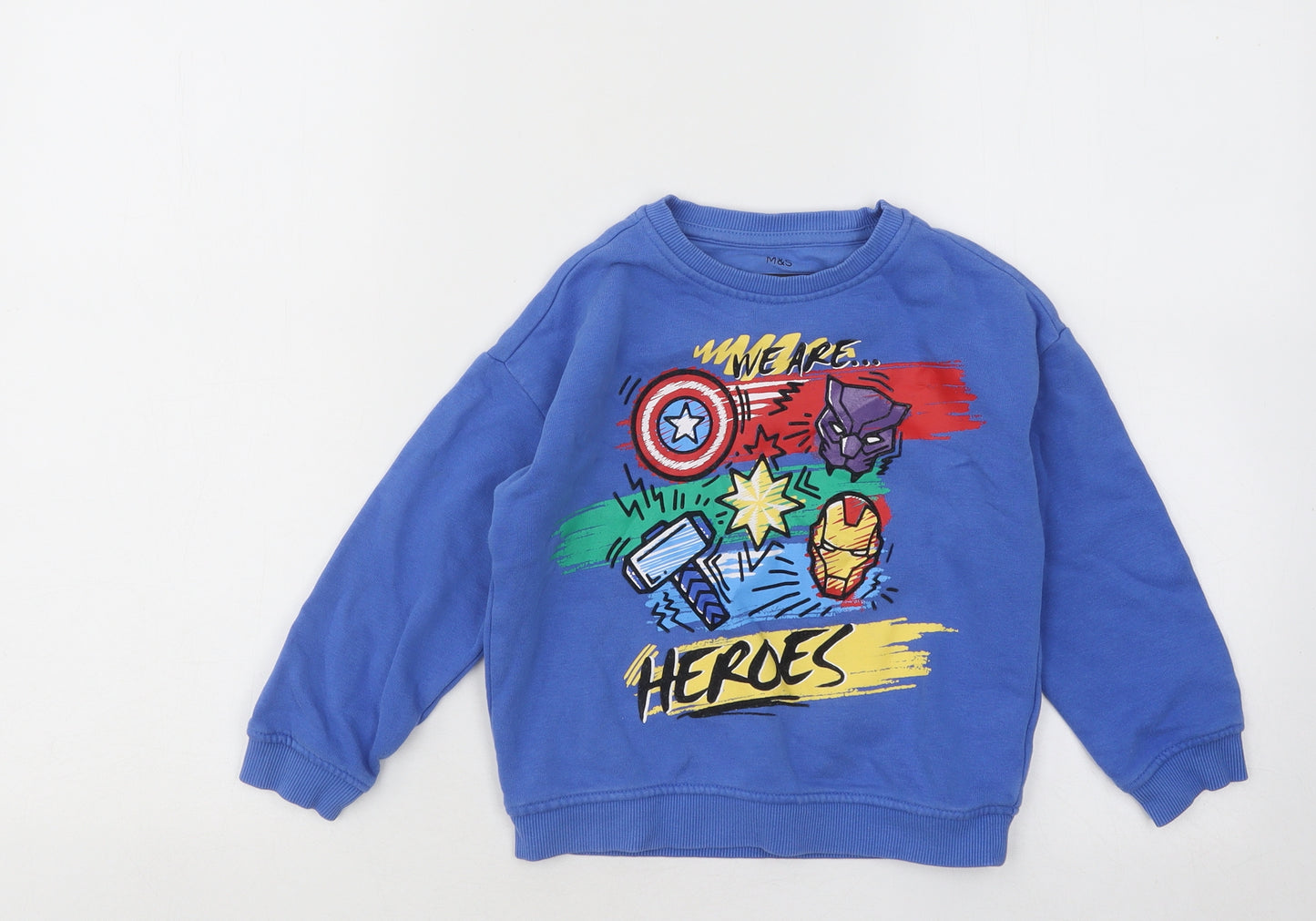 Marks and Spencer Boys Blue Cotton Pullover Sweatshirt Size 4-5 Years Pullover - Marvel Heroes