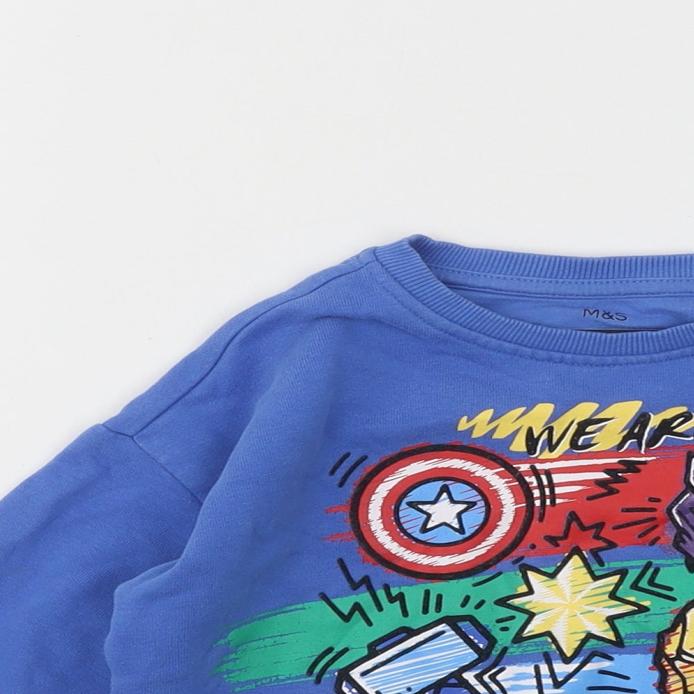 Marks and Spencer Boys Blue Cotton Pullover Sweatshirt Size 4-5 Years Pullover - Marvel Heroes