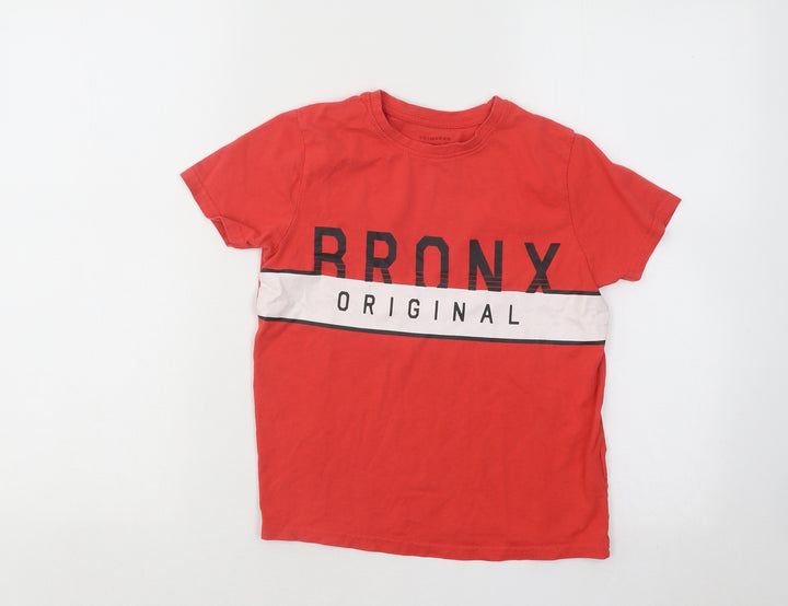 Primark Boys Red Cotton Basic T-Shirt Size 8-9 Years Round Neck Pullover - Bronx