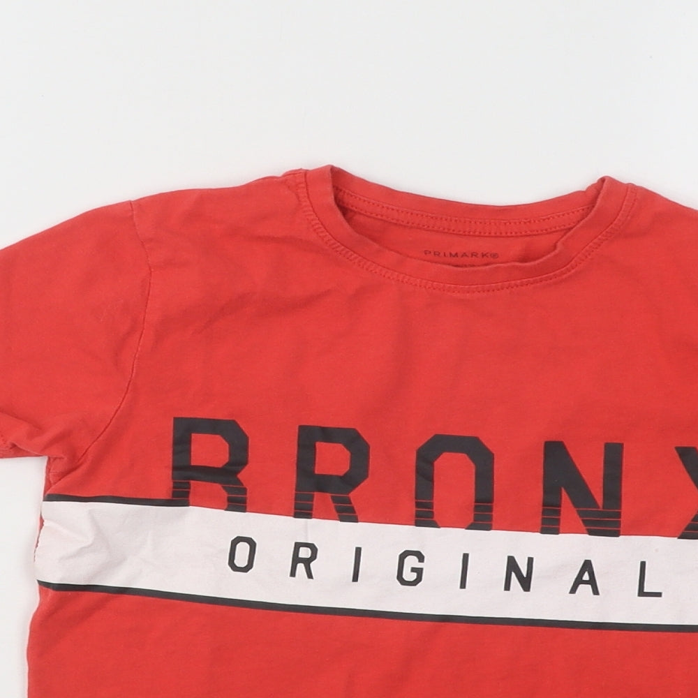 Primark Boys Red Cotton Basic T-Shirt Size 8-9 Years Round Neck Pullover - Bronx