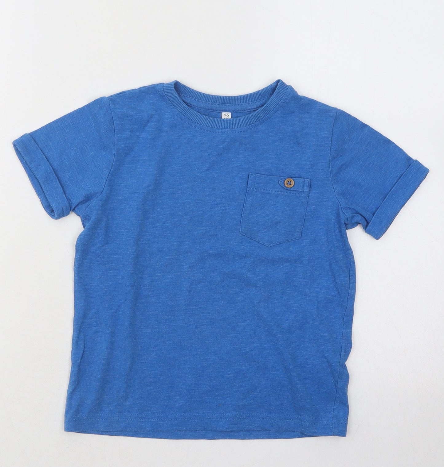 Marks and Spencer Boys Blue Cotton Basic T-Shirt Size 4-5 Years Round Neck Pullover