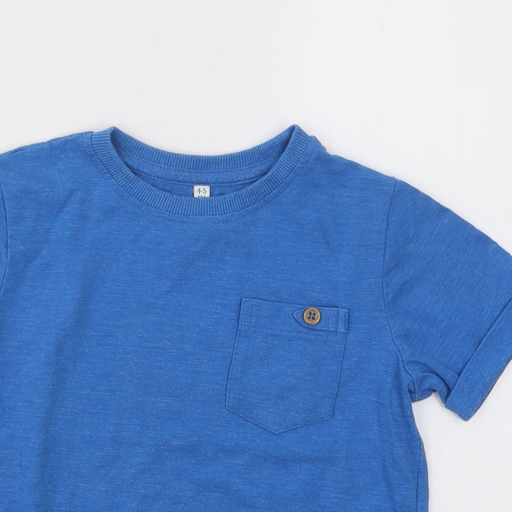 Marks and Spencer Boys Blue Cotton Basic T-Shirt Size 4-5 Years Round Neck Pullover