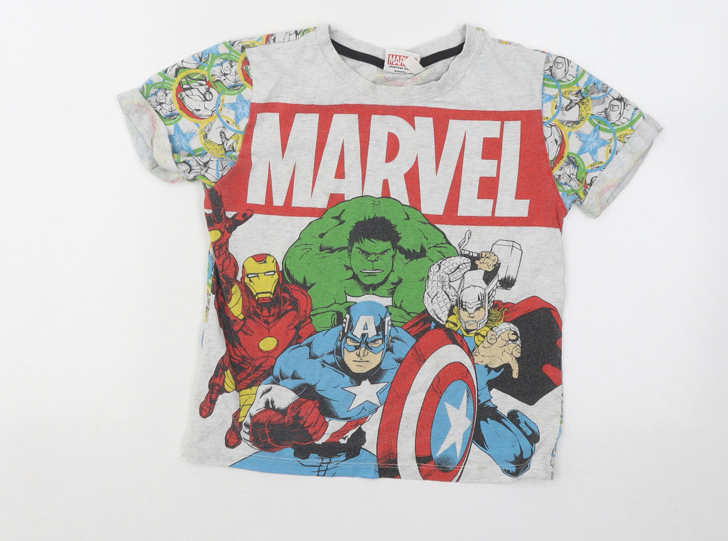 Marvel Boys Multicoloured Geometric Cotton Basic T-Shirt Size 7-8 Years Round Neck Pullover - Marvel Heroes