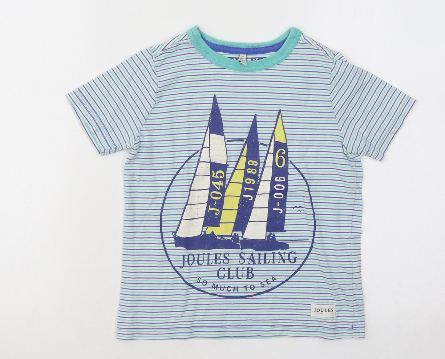 Joules Boys Multicoloured Striped Cotton Basic T-Shirt Size 5 Years Round Neck Pullover - Boat Sailing