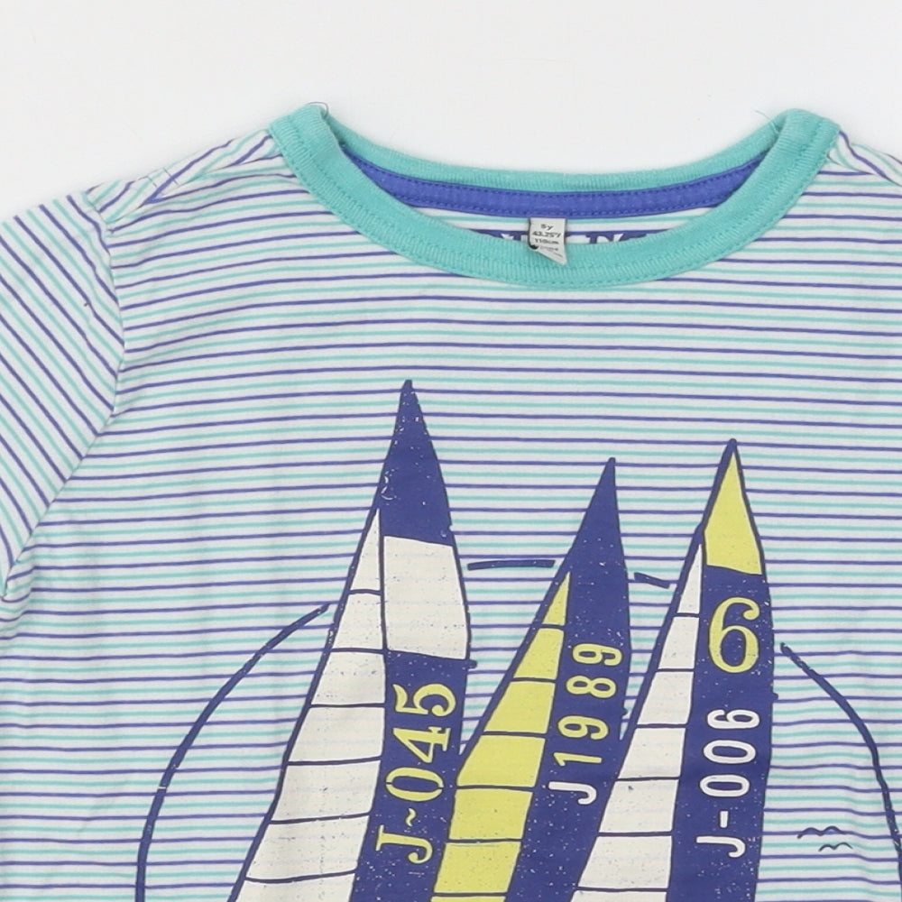 Joules Boys Multicoloured Striped Cotton Basic T-Shirt Size 5 Years Round Neck Pullover - Boat Sailing
