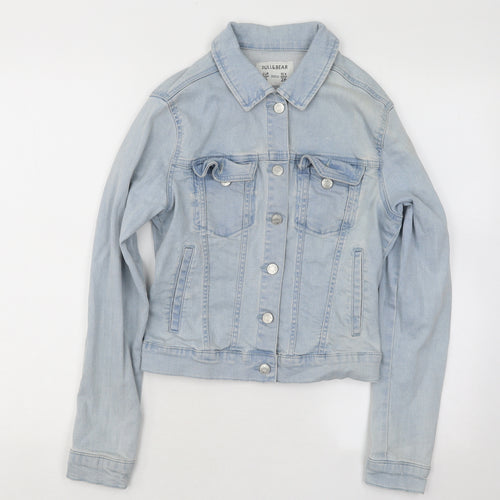 Pull&Bear Womens Blue Jacket Size S Button