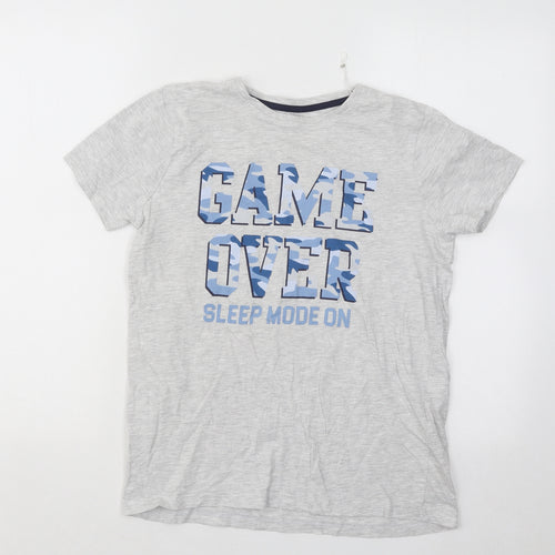 Jeff&Co Boys Grey Cotton Basic T-Shirt Size 11-12 Years Round Neck Pullover - Game Over